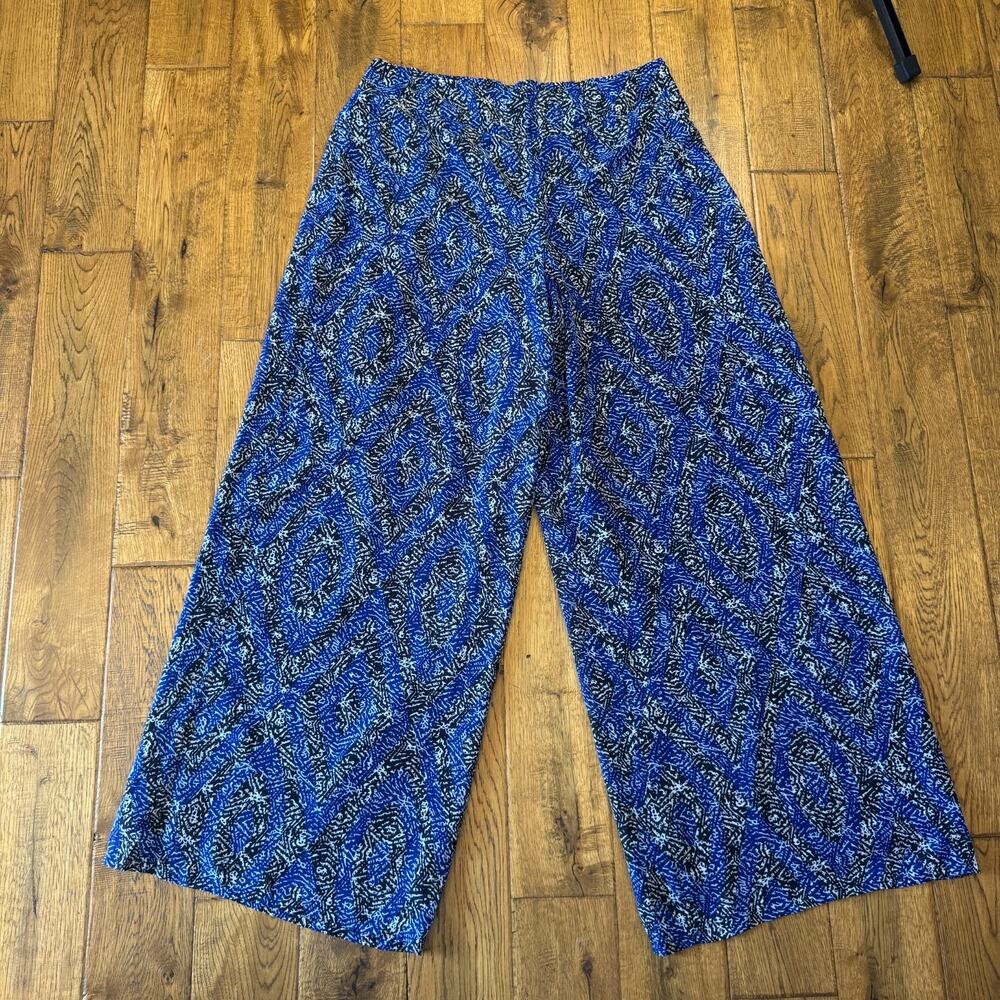 Cato Palazzo Pants Lined Blue Black White Boho Tribal Wide Leg Womens Sz L - Picture 1 of 7
